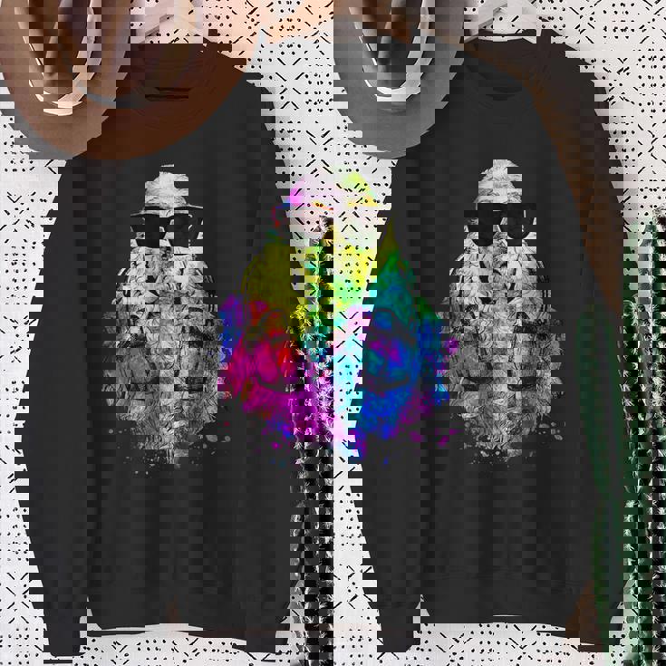 ポップアート アメリカンコッカー スパニエル 犬のポートレート ヘッドフォン付き スウェットシャツ 年配の女性への贈り物