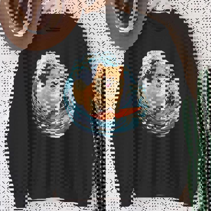 ポメラニアン 面白いtシャツ 犬 イヌ サーフィン 夏 かわいい メンズ 子供 おもしろ 服 グッズ ネタ スウェットシャツ 年配の女性への贈り物