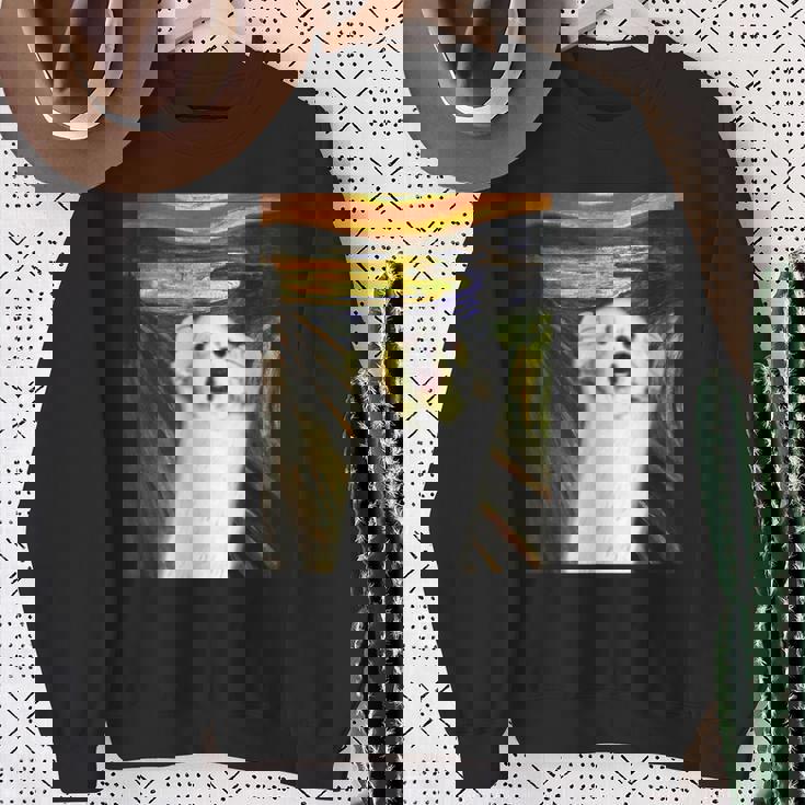 マルチーズ 面白いtシャツ 犬 ムンクの叫び かわいい メンズ 子供 おもしろ 服 グッズ ネタ わんこ スウェットシャツ 年配の女性への贈り物