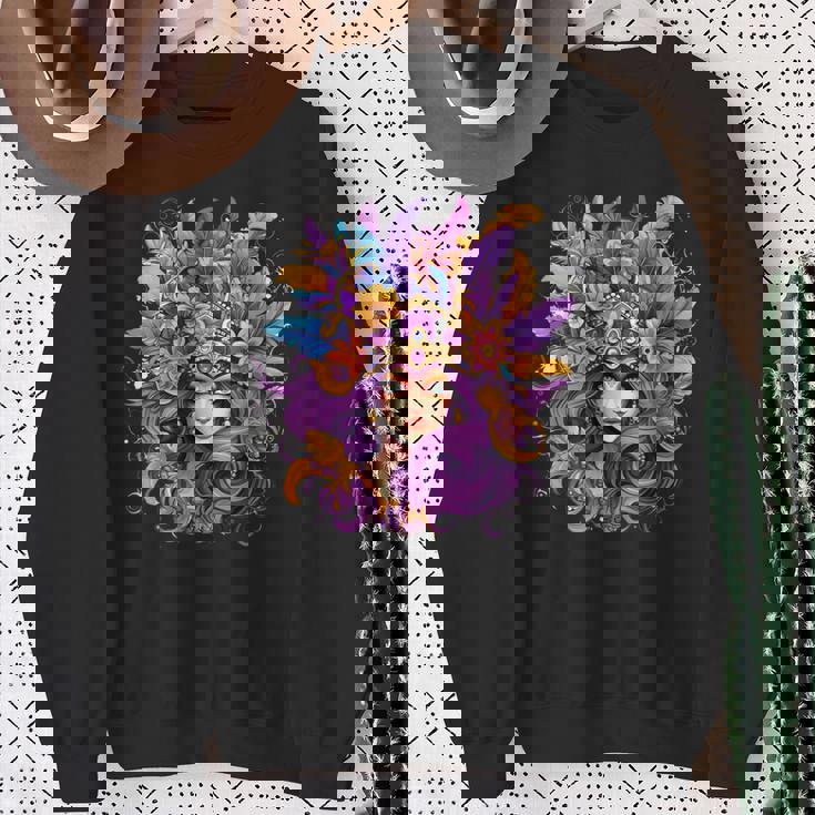 マルディグラ フェザー パープル マスク グリーン ニューオーリンズ スウェットシャツ 年配の女性への贈り物