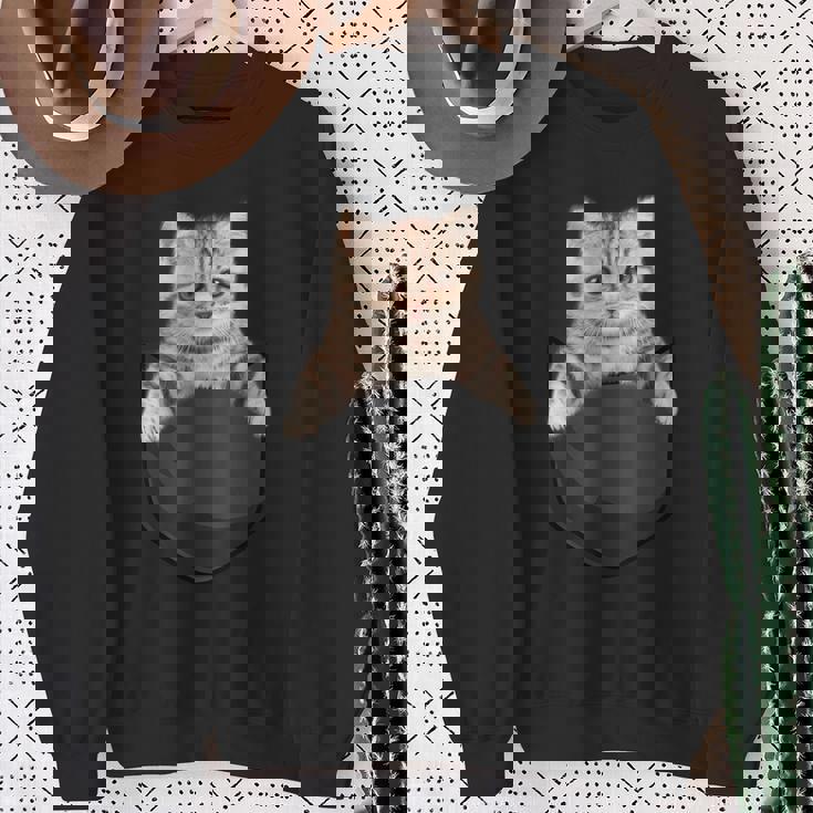 マンチカンポケットの中の猫猫好き スウェットシャツ 年配の女性への贈り物