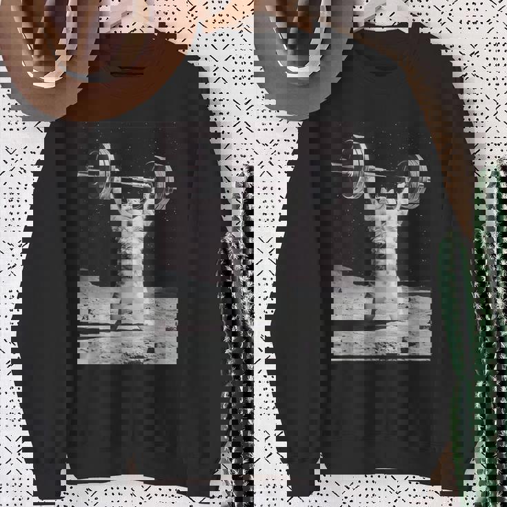 ムーンキャット 筋トレ 猫 フィットネス ジム ウェイトリフティング トレーニング 面白い猫 おもしろ スウェットシャツ 年配の女性への贈り物