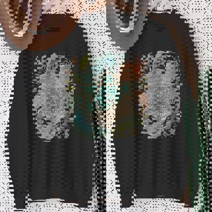 メタトロンキューブと自然の要素 火、土、水、風 スウェットシャツ 年配の女性への贈り物