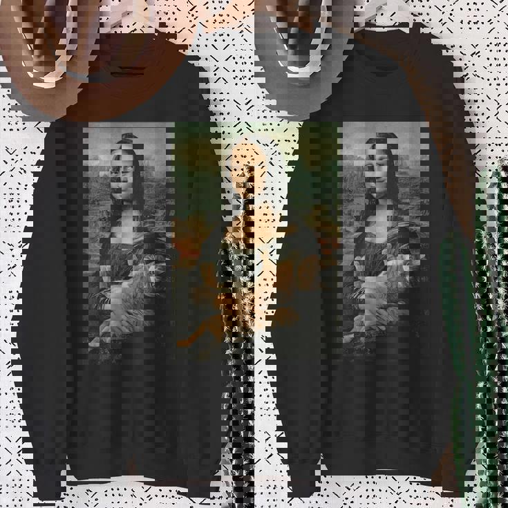 モナリザとオレンジ猫 面白いアートペインティング スウェットシャツ 年配の女性への贈り物