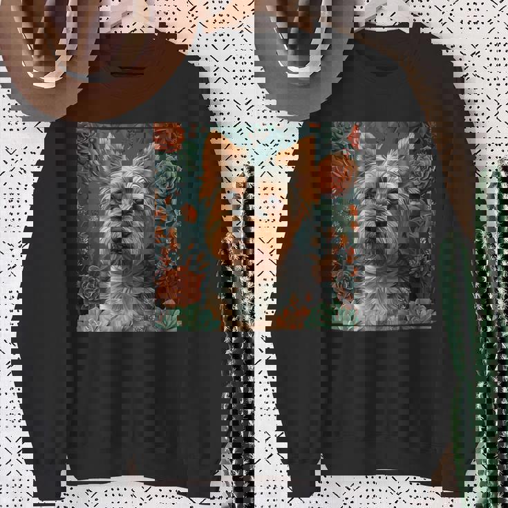 ヨークシャーテリア、ボーホースタイルのグラフィックの周りに多肉植物が描かれています。 スウェットシャツ 年配の女性への贈り物