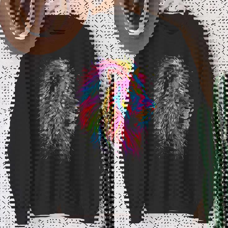 ライオンアート 抽象 カラフル 動物 グラフィック ライオン スウェットシャツ 年配の女性への贈り物