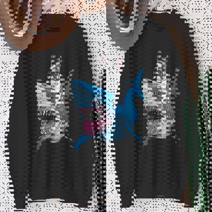 ライディング シャーク フレンチブルドッグ 長袖tシャツ スウェットシャツ 年配の女性への贈り物