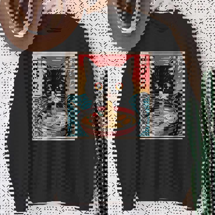 ラーメンと黒猫 和風ビンテージ スウェットシャツ 年配の女性への贈り物