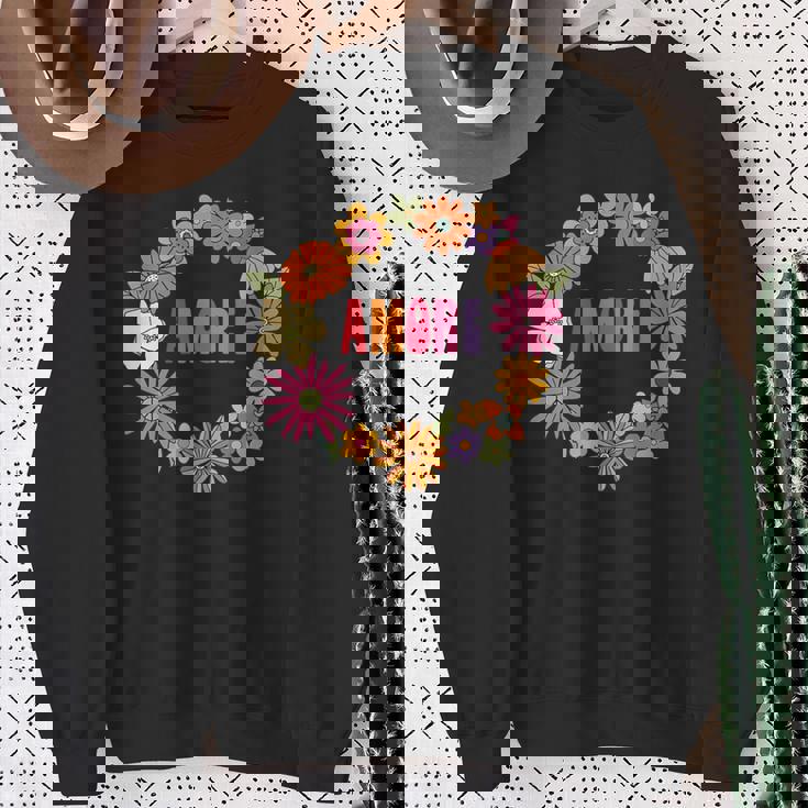 レトロ ボーホー フラワー アモーレ 愛 イタリア語 イタリア 旅行 スウェットシャツ 年配の女性への贈り物