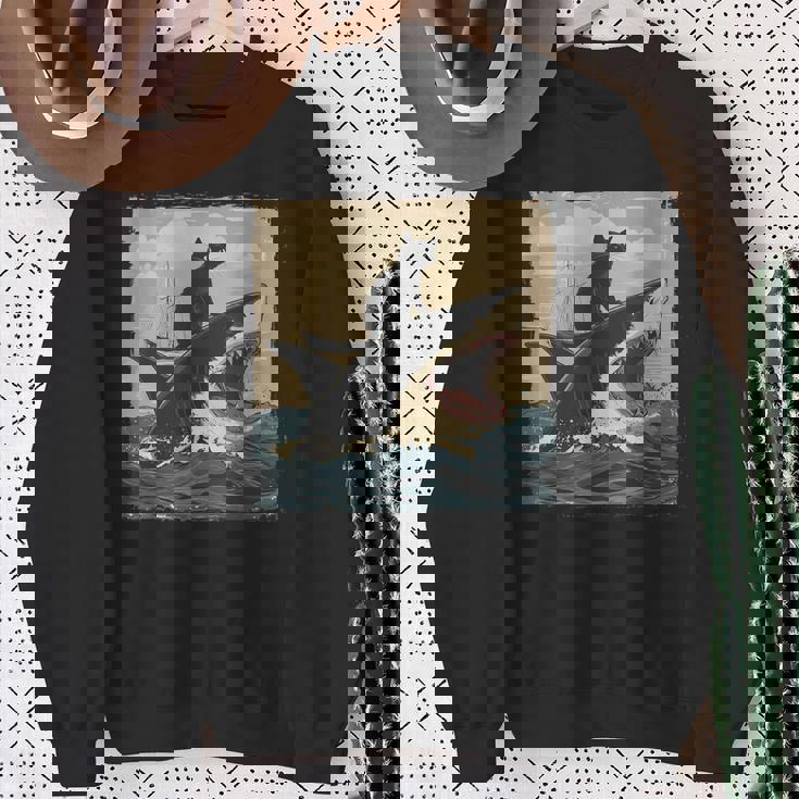 レトロ 猫 噛む サメ ユーモラス 猫 駄洒落 ミーム 猫s サメ スウェットシャツ 年配の女性への贈り物