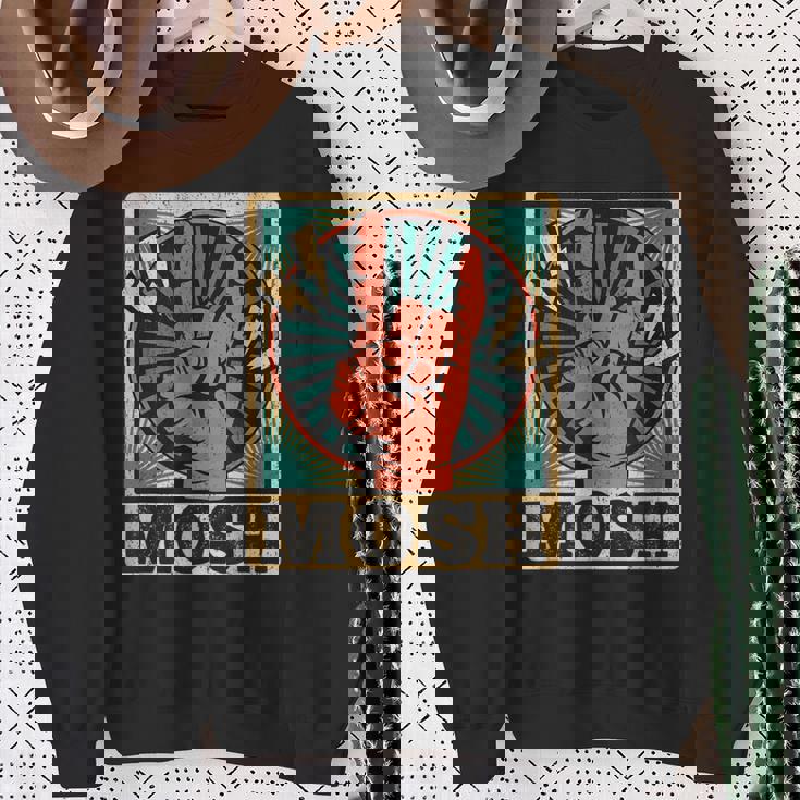 レトロなヴィンテージサインオブザホーンモッシュヘビーロックミュージック スウェットシャツ 年配の女性への贈り物