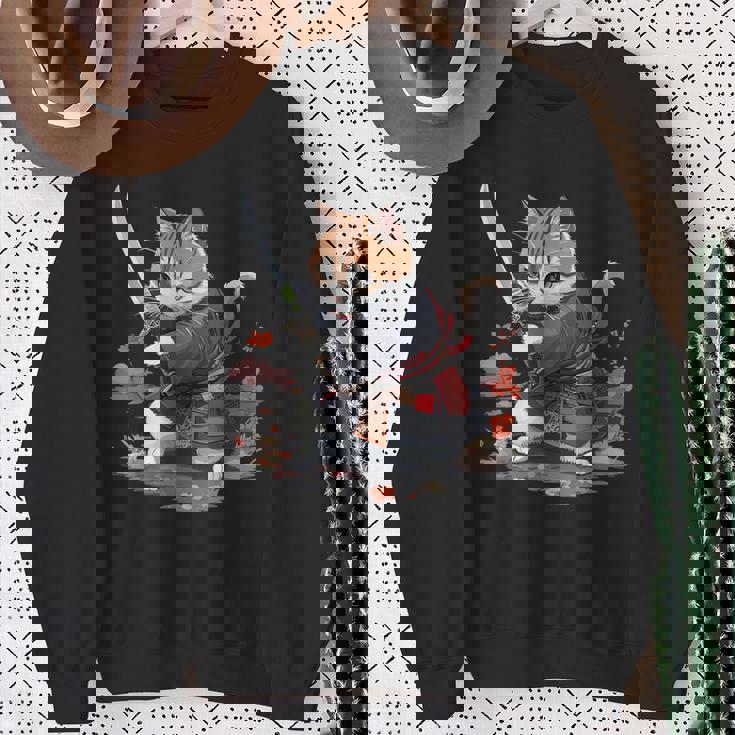 レトロな日本の侍猫グラフィック 猫愛好家 スウェットシャツ 年配の女性への贈り物