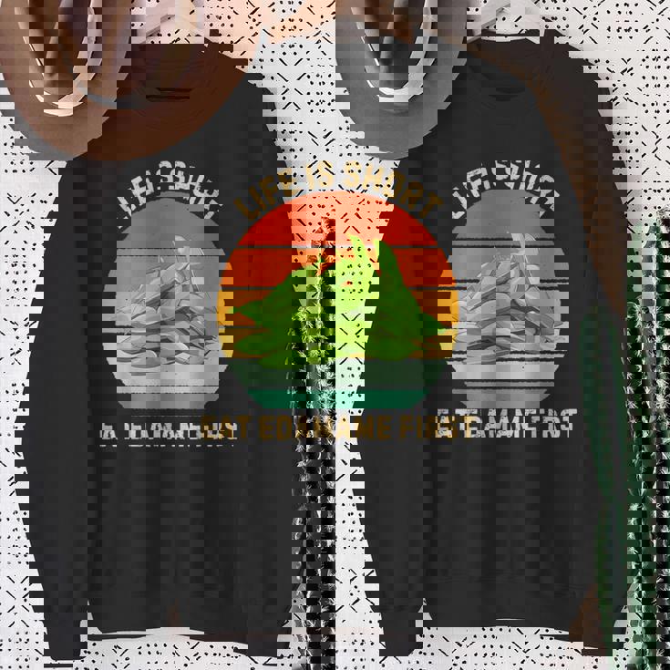 レトロライフは短く食べる 枝豆 はじめて枝豆 食べ物好き スウェットシャツ 年配の女性への贈り物