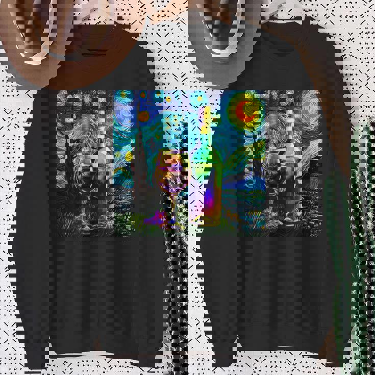 ワイン 酒 面白いtシャツ ゴッホ 星月夜 飲み おもしろ 飲み会 のんべえ メンズ 居酒屋 ネタ スウェットシャツ 年配の女性への贈り物