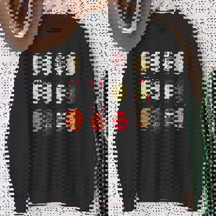 ヴィンテージ グラフィカル 日本 アート 天狗 きつね ひょっとこ マスク スウェットシャツ 年配の女性への贈り物