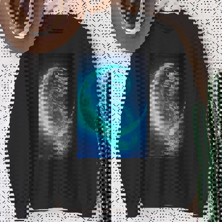 三日月のドラゴン ブルーギャラクシー天文学 アート スウェットシャツ 年配の女性への贈り物