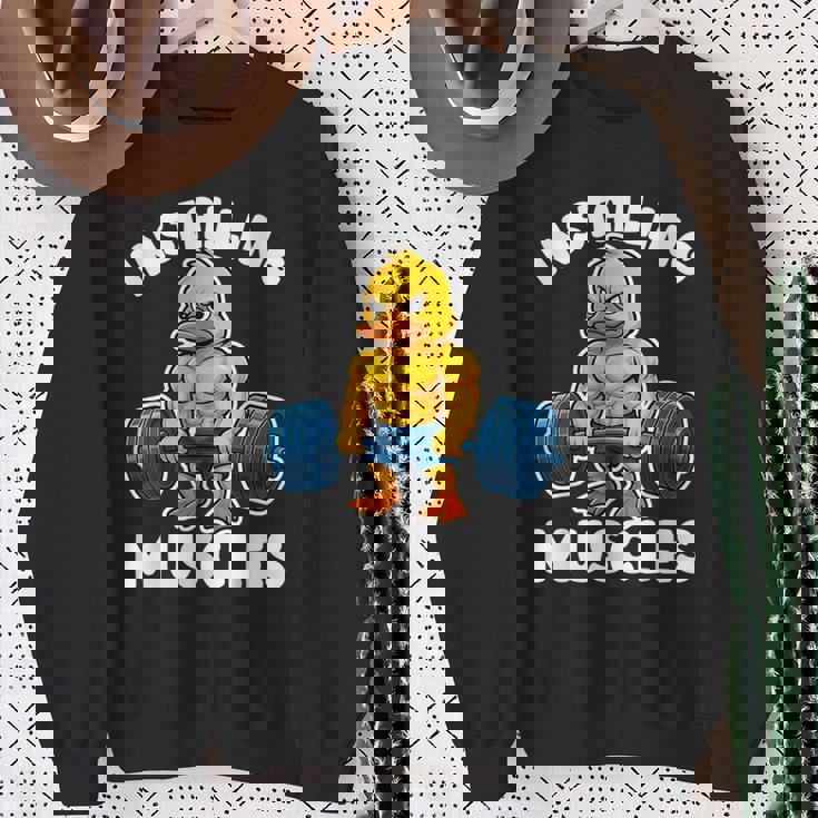 取り付け 筋肉 アヒル ウェイトリフティング フィットネス ジム 男の子 男性 スウェットシャツ 年配の女性への贈り物