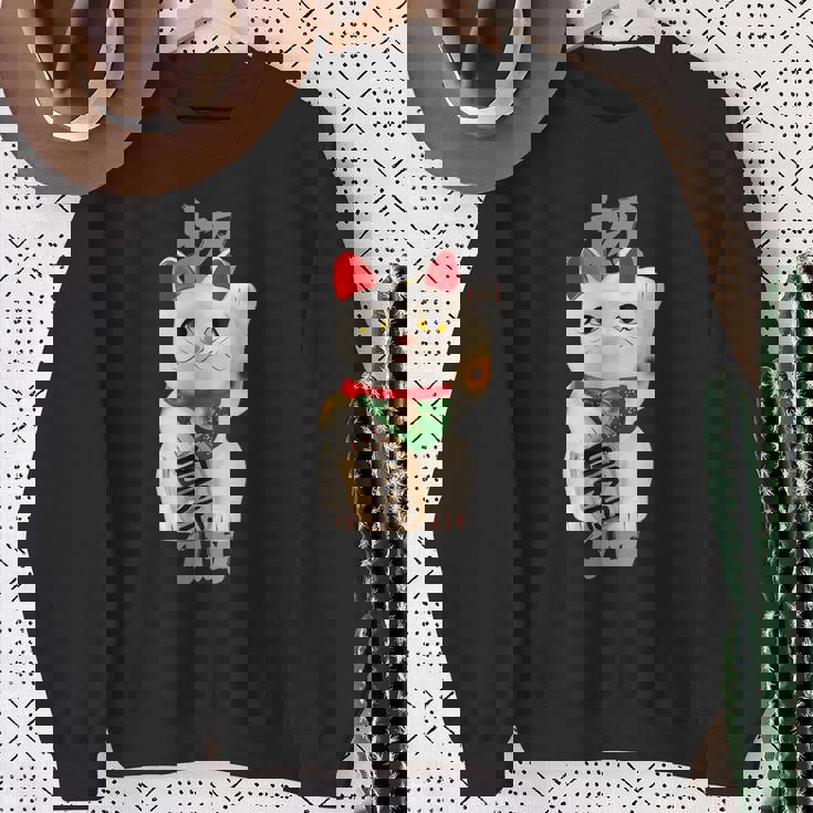 和風招き猫デザイン 縁起物アート 招福と金運アップ スウェットシャツ 年配の女性への贈り物