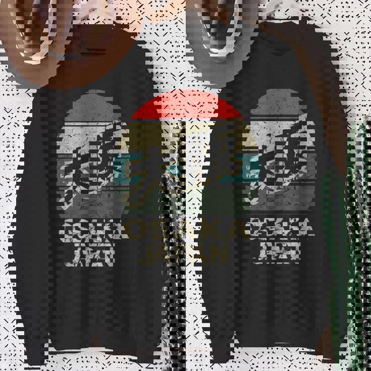 大阪 日本 漢字 キャラクター 円 レトロ 夕日 スウェットシャツ 年配の女性への贈り物