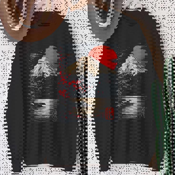 富士山と桜の至福 ヴィンテージ日本美術フュージョンtシャツ スウェットシャツ 年配の女性への贈り物
