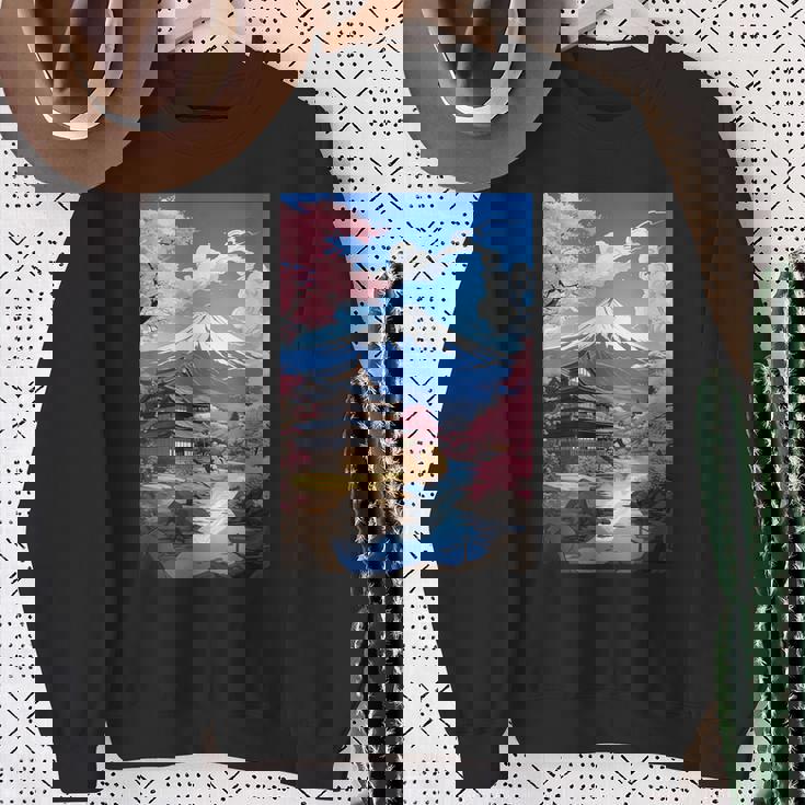 寺と富士山のある日本の風景 スウェットシャツ 年配の女性への贈り物