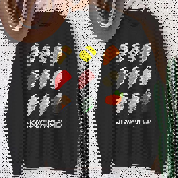 寿司 なしの人生なし たまご サーモン まぐろ ホタテ いくら スウェットシャツ 年配の女性への贈り物