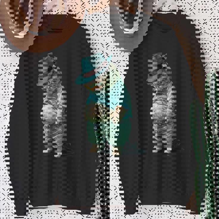 帽子をかぶった面白い太った猫 Ia アート デザイン太った子猫猫愛好家 スウェットシャツ 年配の女性への贈り物