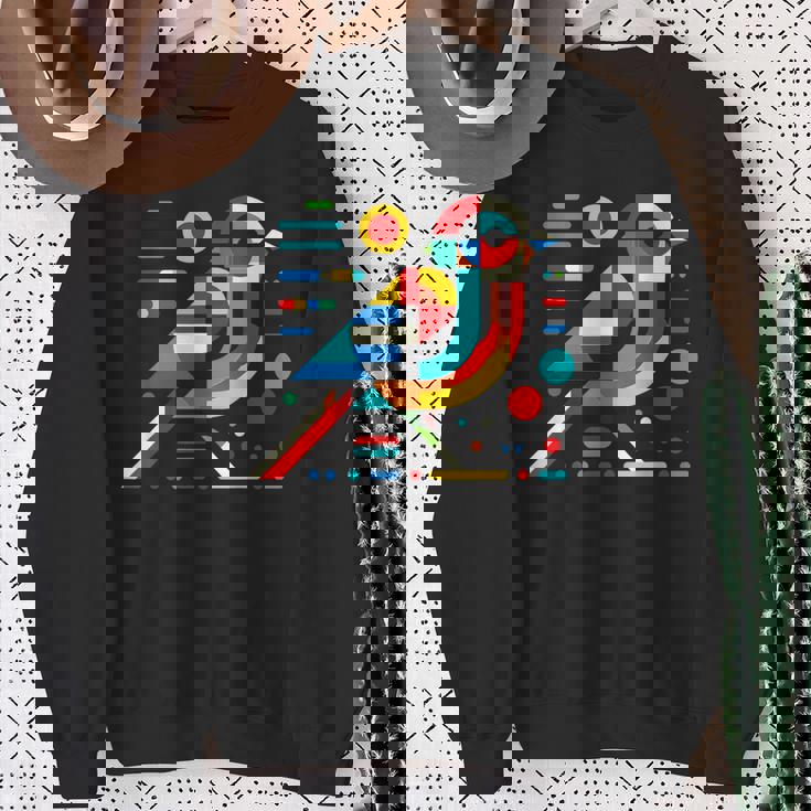 幾何学的 ミニマリズム モダン イラスト スズメ 鳥 アート スウェットシャツ 年配の女性への贈り物