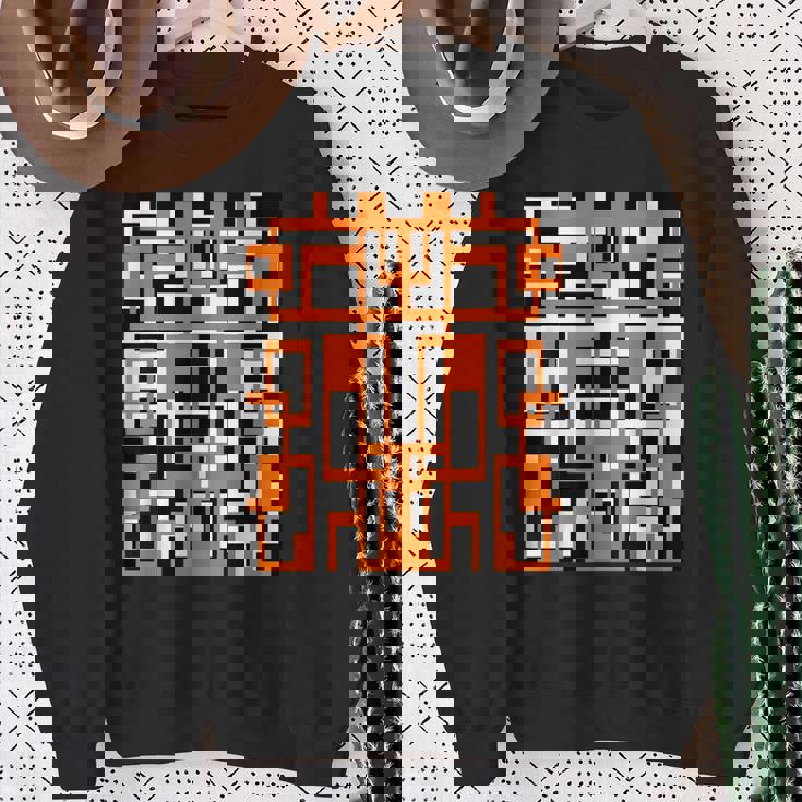 幾何学的図形 パターン オレンジ 白 黒 背景 スウェットシャツ 年配の女性への贈り物