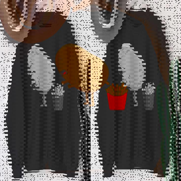 愉快なフライドポテト食べ物デザイン 男女兼用 スウェットシャツ 年配の女性への贈り物