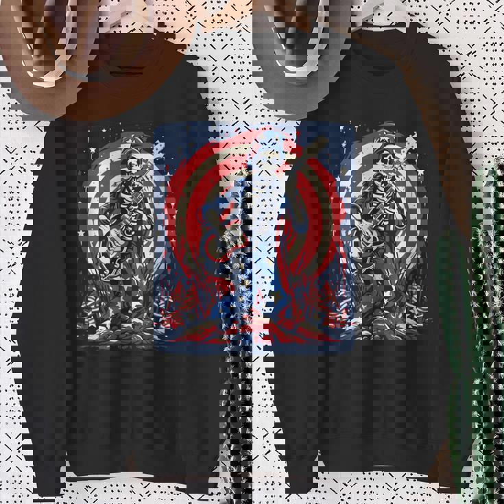 愛国的なスケルトン ロックンロールミュージック アメリカンスタイル スウェットシャツ 年配の女性への贈り物