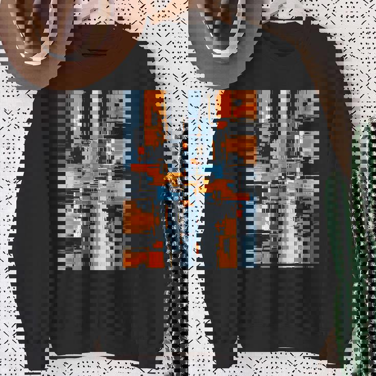 抽象幾何アート オレンジ青 モダン Abstract Geometric Composition スウェットシャツ 年配の女性への贈り物