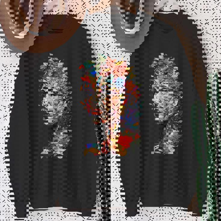 抽象的 カラフルである 花 女 芸術 顔 スウェットシャツ 年配の女性への贈り物