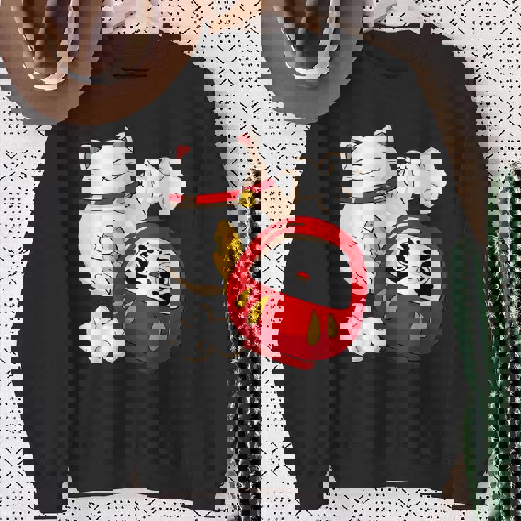 招き猫 招き猫だるま カワイイ スウェットシャツ 年配の女性への贈り物