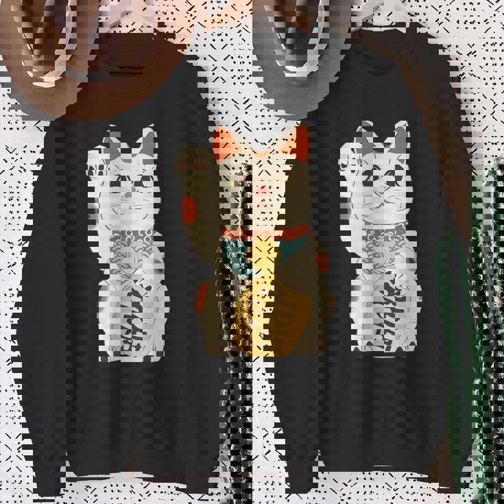 招き猫 日本の招き猫まねき猫日本の幸運猫 スウェットシャツ 年配の女性への贈り物