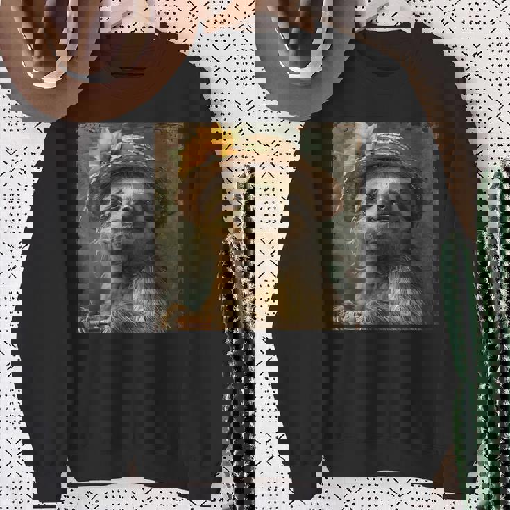 日よけ帽子をかぶったかわいいナマケモノ、面白いナマケモノ スウェットシャツ 年配の女性への贈り物