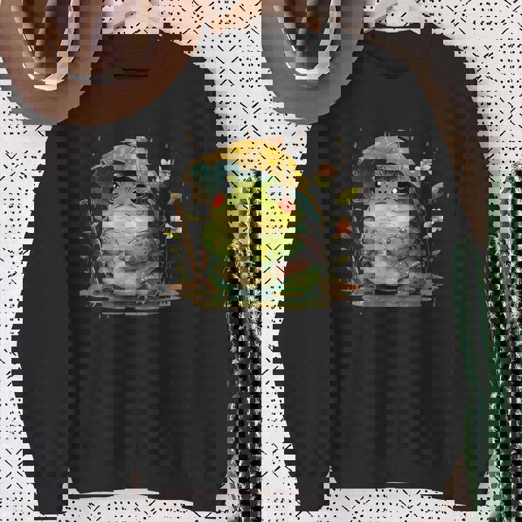 日本のかわいいコテージコアフロッグ 不機嫌な日本のカエル スウェットシャツ 年配の女性への贈り物