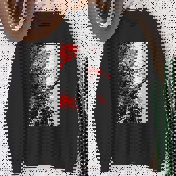 日本のクモユリ 侍 猫 グランジ 浮世絵 アニメアート スウェットシャツ 年配の女性への贈り物