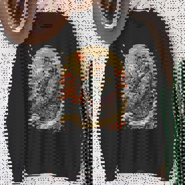 日本のサムライキャットプリント スウェットシャツ 年配の女性への贈り物