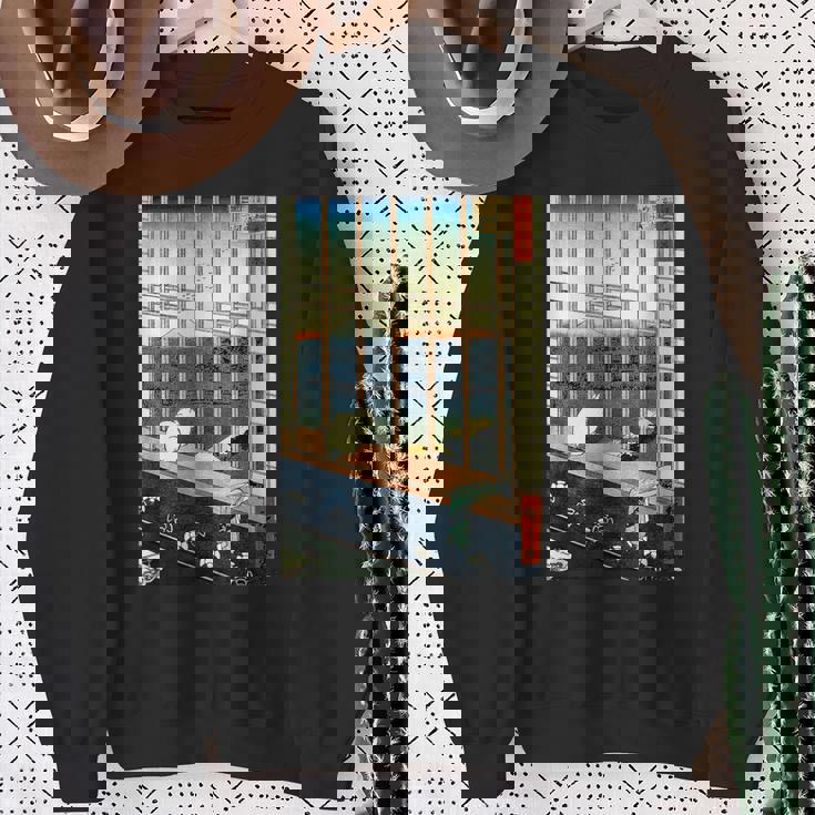 日本のヴィンテージアート 日本美術 浮世絵 日本の 多色刷 木版画 ネコ 猫 富士山 歌川 広重 スウェットシャツ 年配の女性への贈り物