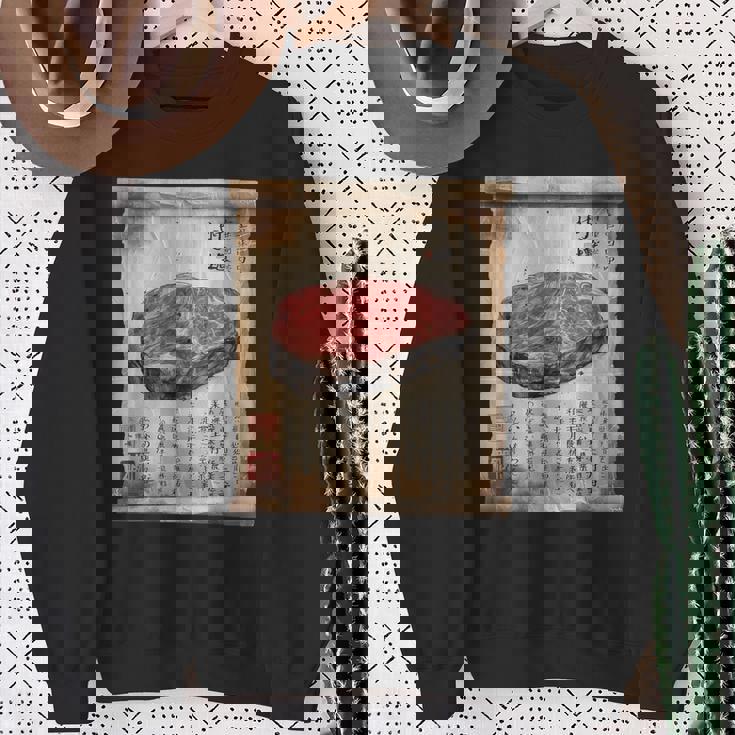 日本の伝統食品 肉 パピルス スクロールアート 和牛 スウェットシャツ 年配の女性への贈り物