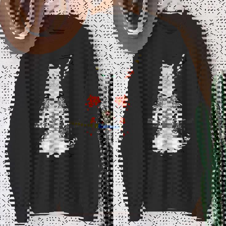 日本の侍猫刀忍者 ヤクザタトゥー スウェットシャツ 年配の女性への贈り物