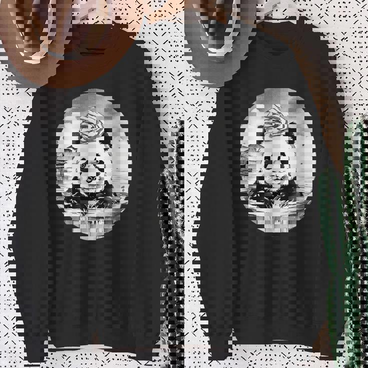 日本の温泉 パンダ 面白い 水墨画 温泉旅行 入浴 銭湯 お風呂 バスタイム 動物 和風 スウェットシャツ 年配の女性への贈り物