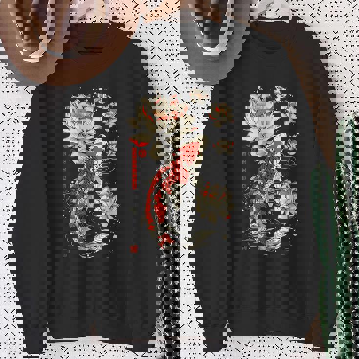 日本の鯉 魚 蓮の花 ヴィンテージ アート 日本 スウェットシャツ 年配の女性への贈り物