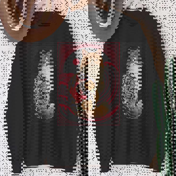 日本の鯉タトゥー猫アート美的ヴィンテージライジングサン スウェットシャツ 年配の女性への贈り物