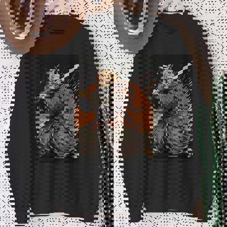 日本アート 猫 忍者 浮世絵 アニメ風 サムライキャット スウェットシャツ 年配の女性への贈り物