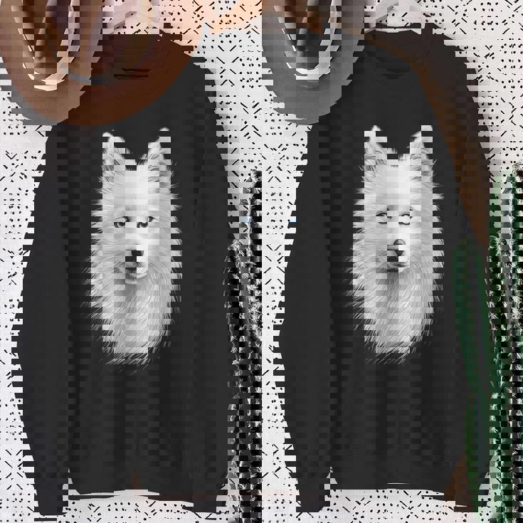 日本スピッツ 犬 モチーフ ペットアート 青い目 日本スピッツ スウェットシャツ 年配の女性への贈り物