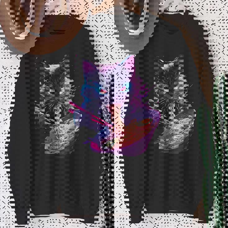 日本美術 ラーメン 猫 忍者 シンセウェーブ スタイル サムライキャット スウェットシャツ 年配の女性への贈り物