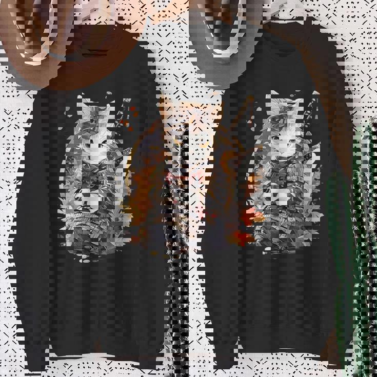 日本美術 猫 忍者 浮世絵 アニメ風 侍猫 スウェットシャツ 年配の女性への贈り物