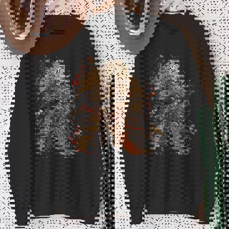 日本美術 虎 忍者 浮世絵 アニメ風 侍 虎 スウェットシャツ 年配の女性への贈り物